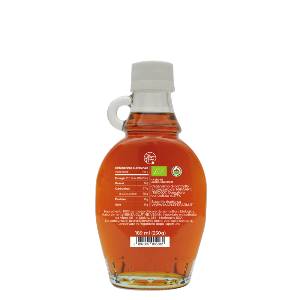 Puro Sciroppo d'acero - Grade A - BIO - Dark Color - Robust taste - Bottiglia da 189ml (250g) - immagine 2
