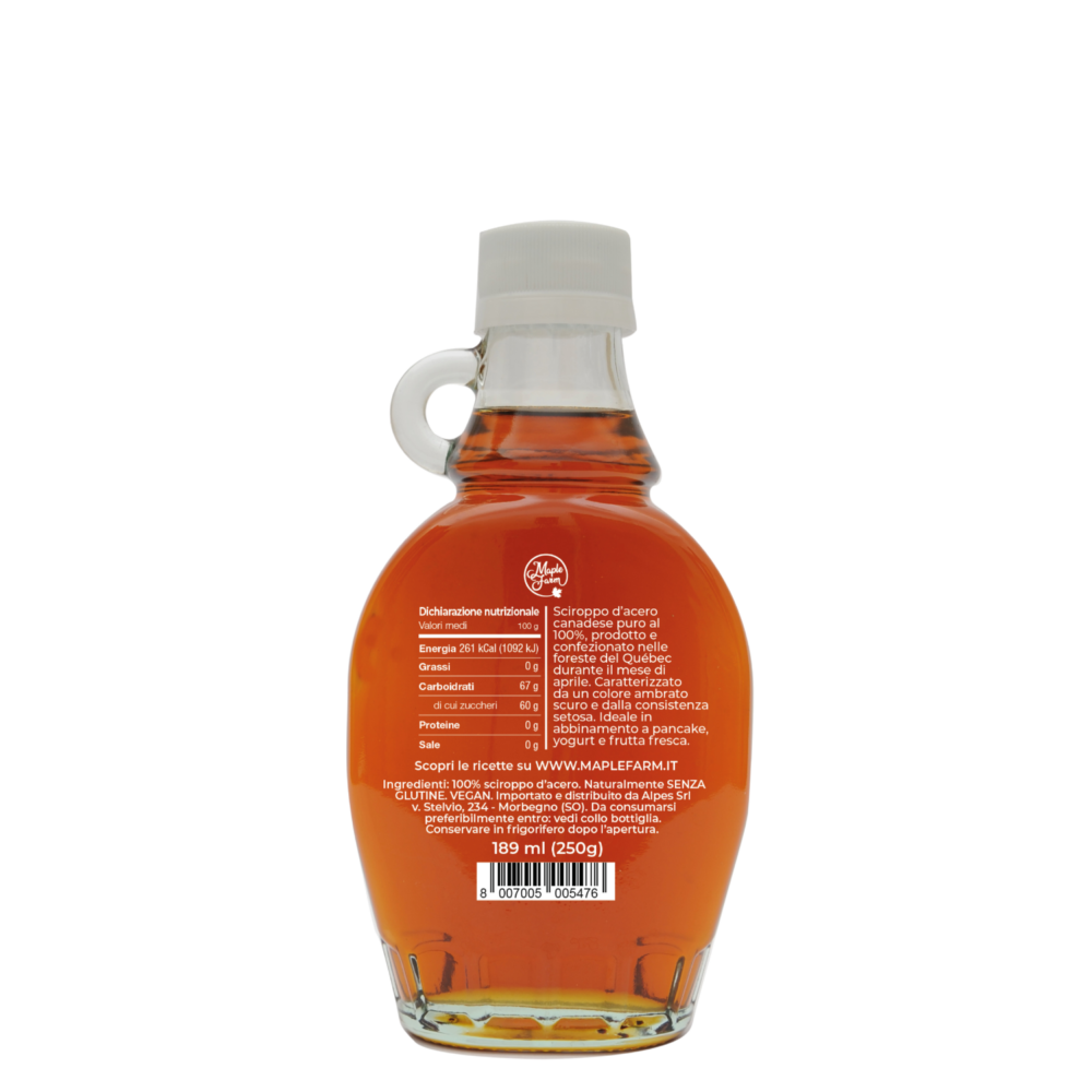 Puro Sciroppo d'acero - Grade A - Dark Color - Robust taste - Bottiglia da 189ml (250g) - immagine 2