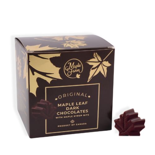 Cioccolatini fondenti a forma di foglia d'acero con cristalli di sciroppo d'acero - Astuccio da 12