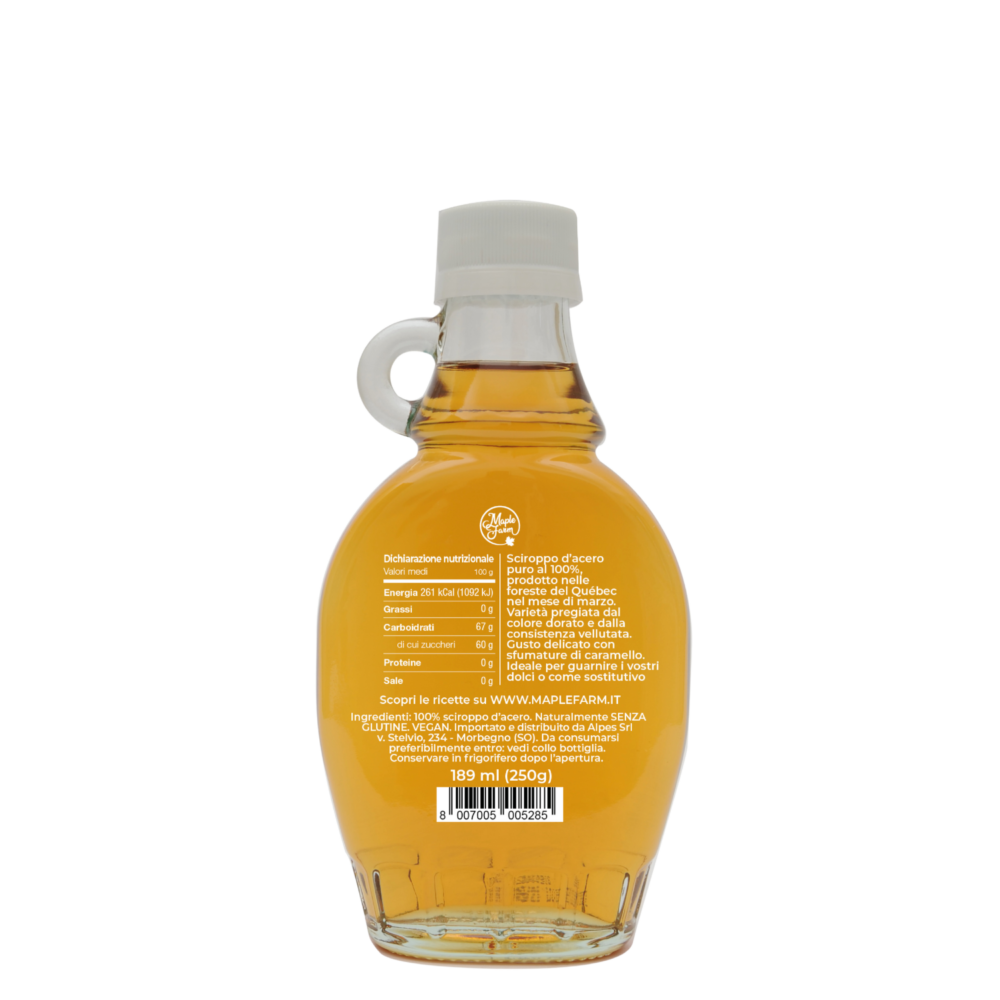 Puro Sciroppo d'acero - Grade A - Gold Color - Delicate taste - Bottiglia da 189ml (250g) - immagine 2