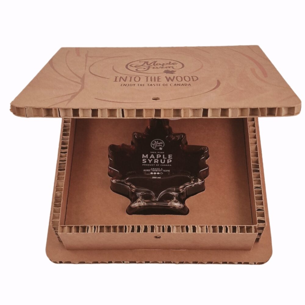 Puro Sciroppo d'acero - Grade A - Dark Color - Robust taste – Bottiglia a foglia da 250ml (330g) in cofanetto regalo - immagine 2
