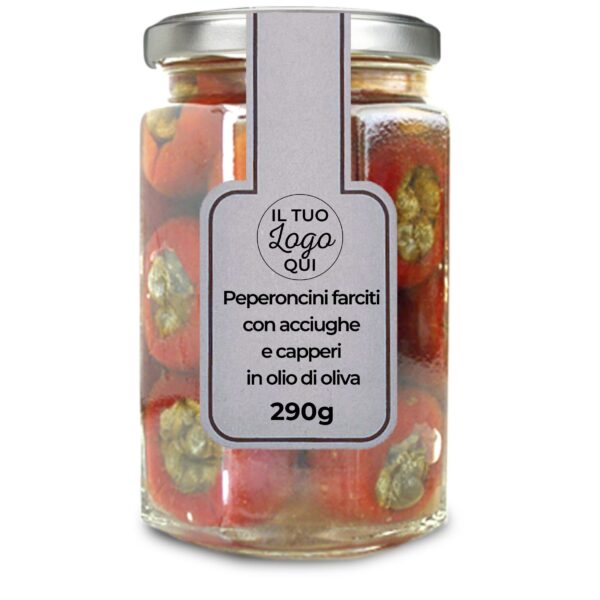 Peperoncini con cappero e acciuga - Vasetto da 290g