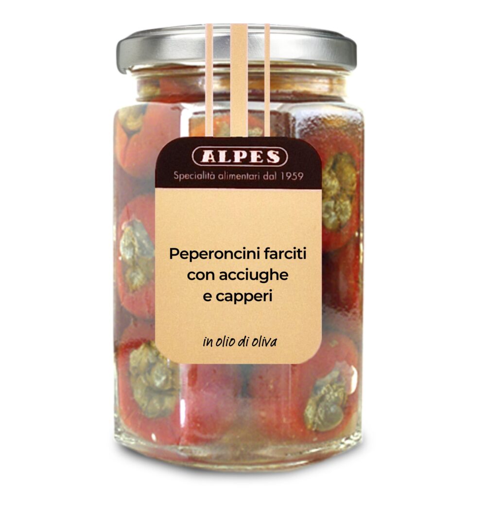 Peperoncini con cappero e acciuga - Vasetto da 290g
