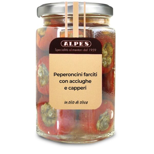Peperoncini con cappero e acciuga - Vasetto da 290g
